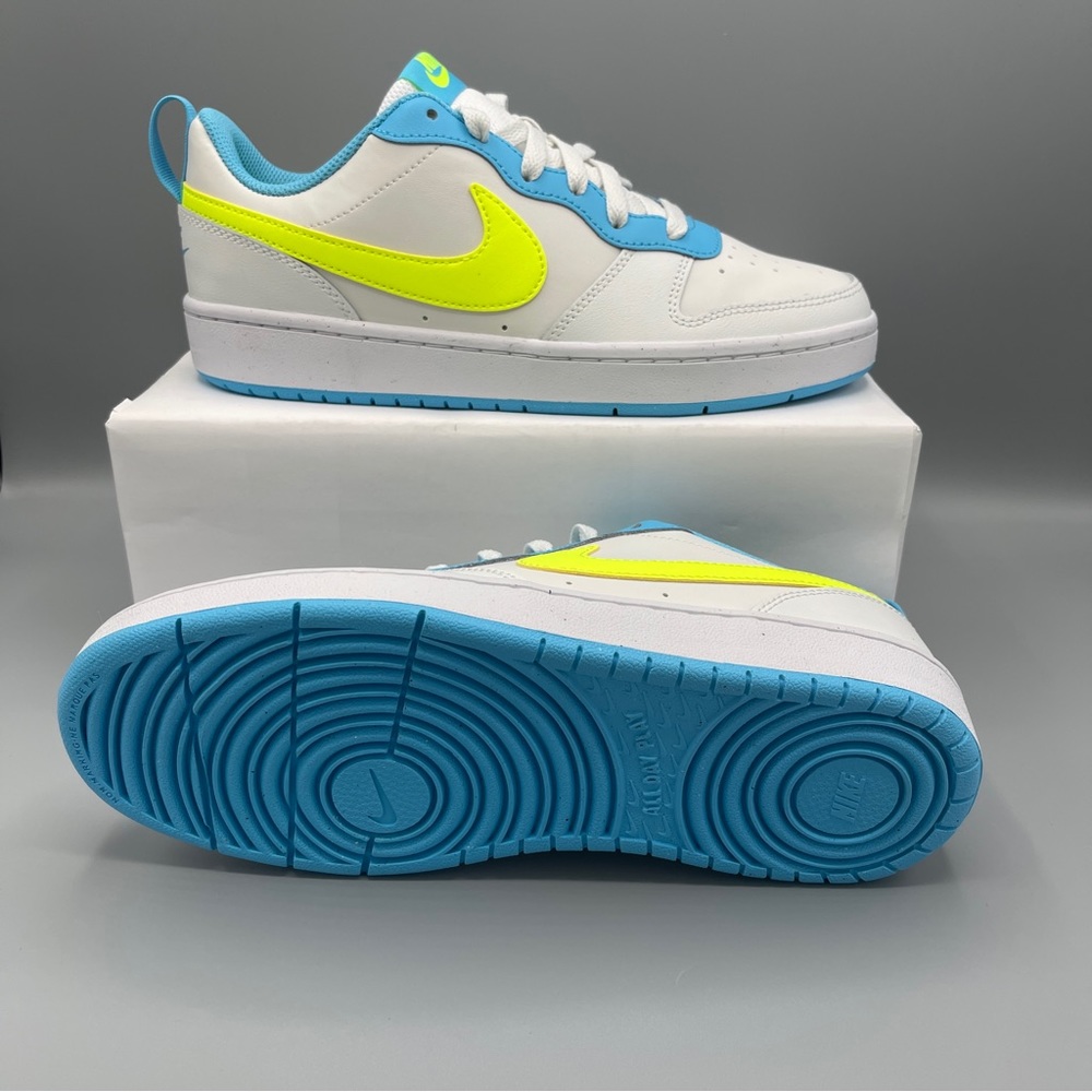Nike Court Borough Low 2 GS /5Y 'White Baltic Blue Volt' Women's Size 6.5 - Picture 4 of 14